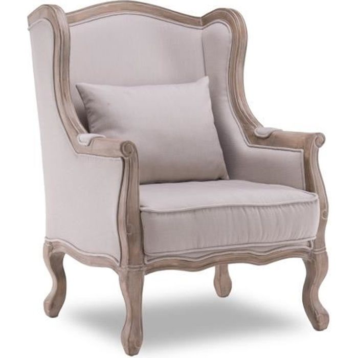fauteuil bergère theodore - style louis xv - tissu beige - avec accoudoirs