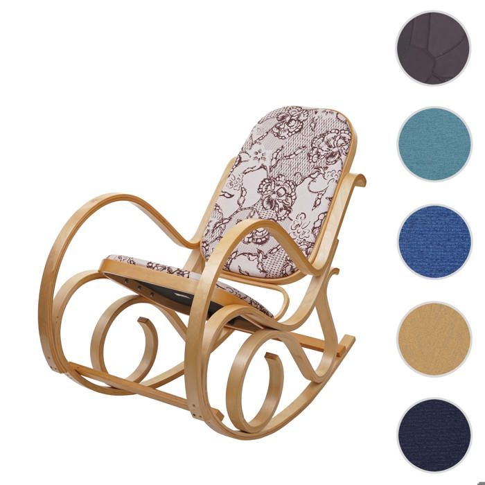 Fauteuil à bascule M41 fauteuil TV bois massif tissu textile jacquard marron