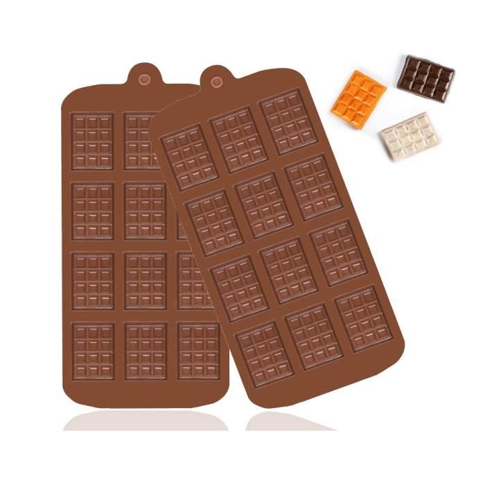 2 PCS Moule Silicone Chocolat, Moule Mini Tablette Chocolat 12 Cavités Maison, Pralines, Bonbon, Gaufres, Décoration de Gateau