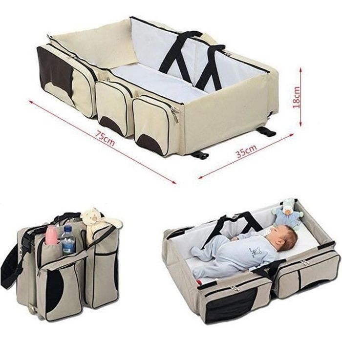 Voyage Berceau Sac à Langer Beige Bébé Maman 3 en 1 Sac Voyage Berceau Lit Pliable