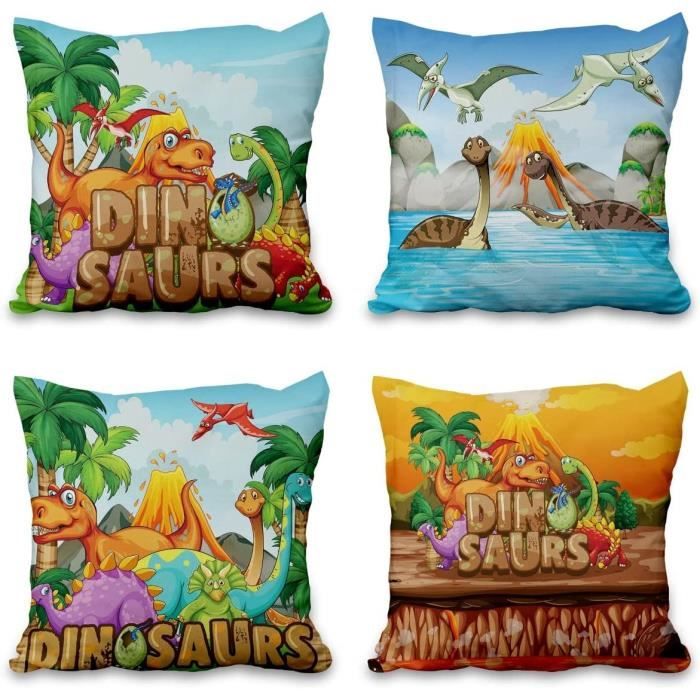 Housses De Coussin Dinosaure 33x45 Cm - Lot De 2, Velours, Imprimé Plantes Tropicales, Déco Chambre Enfant - 7