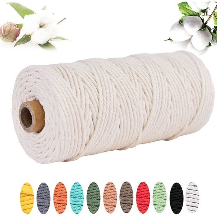 Fil Macramé Coton 3mm X 200m - Corde Torsadée 4 Brins Naturelle Pour DIY Et Décoration