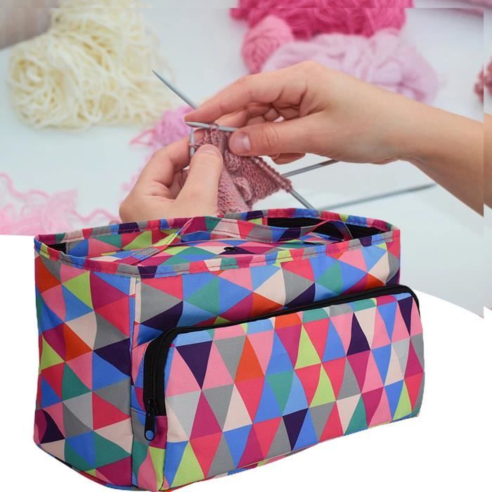Sac Rangement Crochet - Tissu Oxford 600D, Poches Filet, Organisateur Accessoires Tricot, Portable