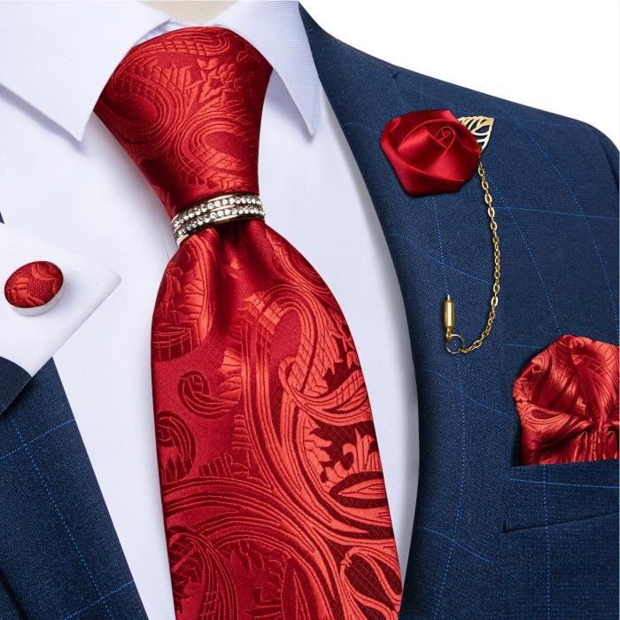 cravate - nœud papillon,cravates en soie paisley rouge solide de luxe pour hommes avec anneau de cravate - jz03-7416-xh0195