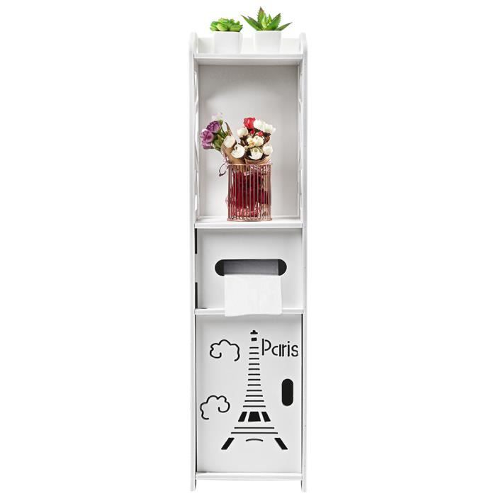 Colonne De Salle De Bain - Meuble dangle - Bois massif - Blanc - Aspect bois - 80cm de haut