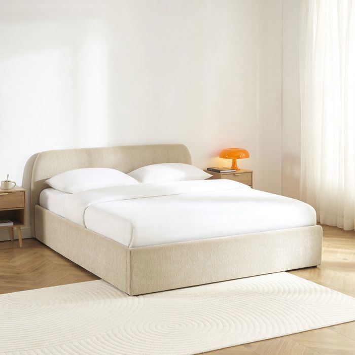 Lit coffre GELA tissu chenille beige 160x200 sommier inclus Lit coffre GELA tissu chenille beige 160x200 sommier inclus
