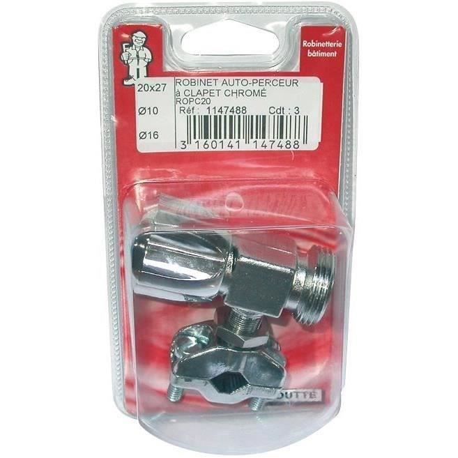 Robinet auto perceur à clapet - BOUTTE - Pour tubes de 10 à 16mm - Sortie 20x27
