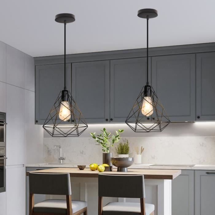 Lustre LED Moderne Simple Salon Couloir Suspension Luminaire Créatif Fer Cage E27 Industriel Abat-jour Suspension Lampe Au Plafond Lustre Décoration Chambre Salon Couloir Escalier (Blanc