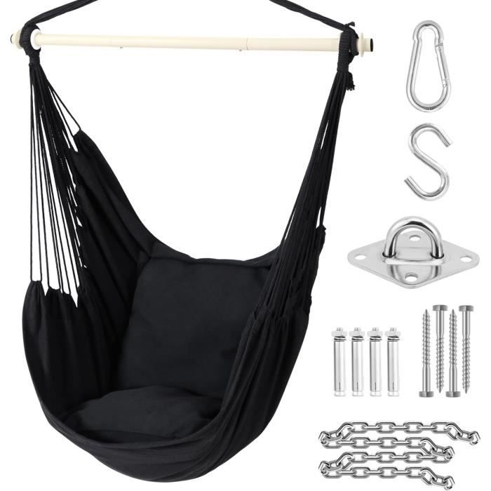 Fauteuil Suspendu SONGMICS Avec 2 Coussins - Capacité 150kg - Pour Intérieur/extérieur - Gris
