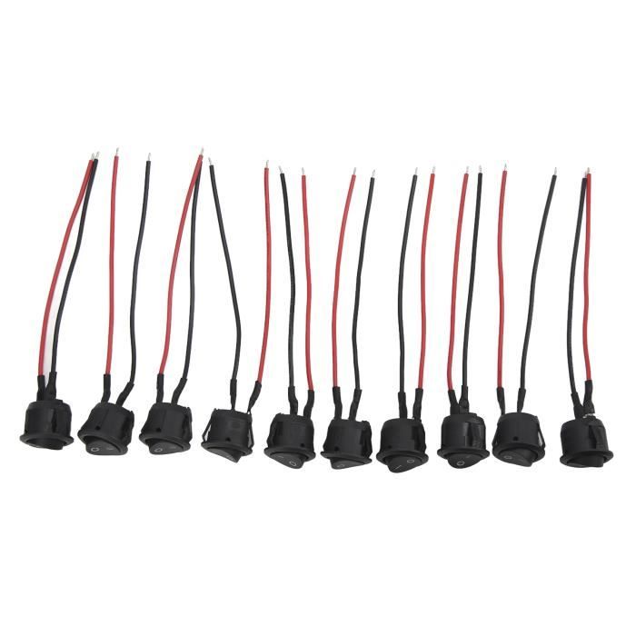 Interrupteur à Bascule Rond 10 Pièces - 6A/125V - Pour Voiture, Bateau, DIY - Noir
