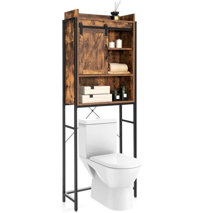 COSTWAY Meuble WC au-Dessus de Toilettes en Bois 4 Étagères avec Porte  Coulissante pour Salle de Bain, 67 x 25 x 172 cm - Cdiscount Maison