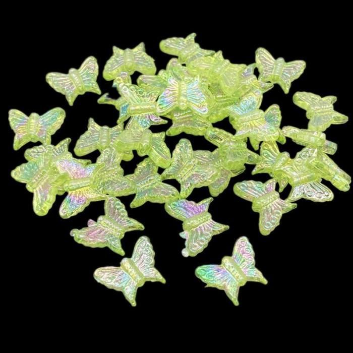 100g De Perles Acryliques Vertes – Formes Fleur, Papillon, Feuille, Nœud – Pour Création