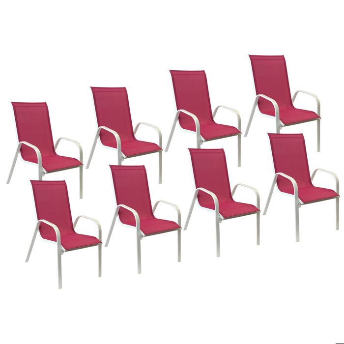 Lot de 8 chaises MARBELLA en textilène rose - aluminium blanc Lot de 8 chaises MARBELLA en textilène rose - aluminium blanc