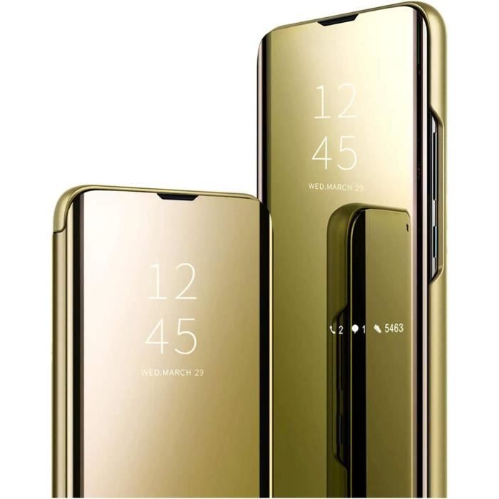 Coque IPhone 17 Pro Miroir Avec Rabat - Housse Cuir PU + PC, Smart View, Support Réglable - Golden QH