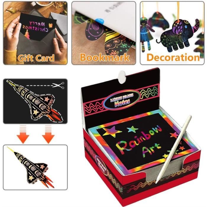 41 Pcs Carte A Gratter Enfant Scratch Art,Kit De Dessin Gratter Pour Enfants Papier à Gratter