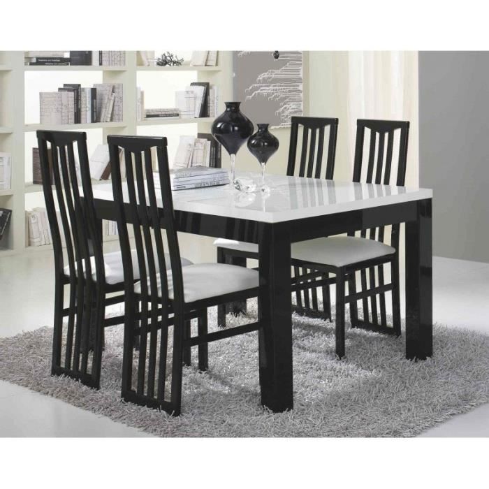 table de salle à manger rectangulaire moderne laquée cristal noir/blanc  table 160 cm   able 160 cm