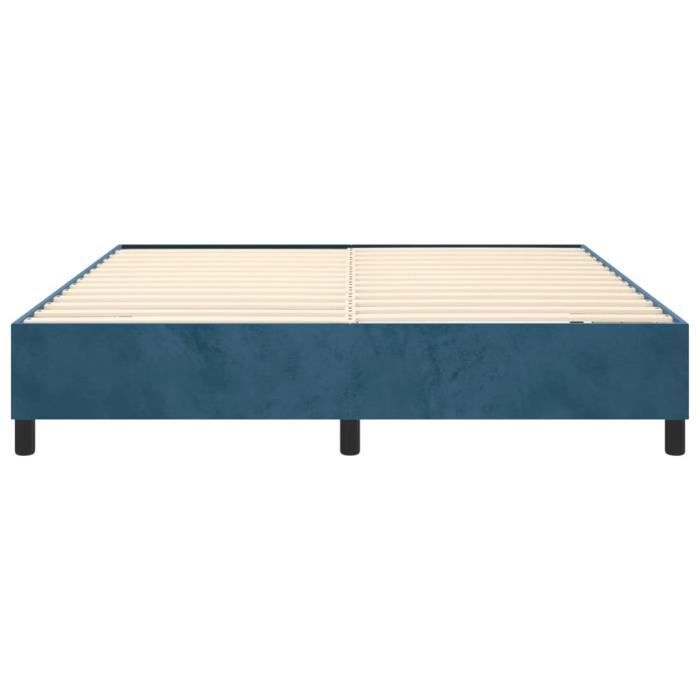 Sommier à ressorts de lit - MOTHINESSTO - Bleu foncé 160x200 cm - Velours - Pieds de lit inclus
