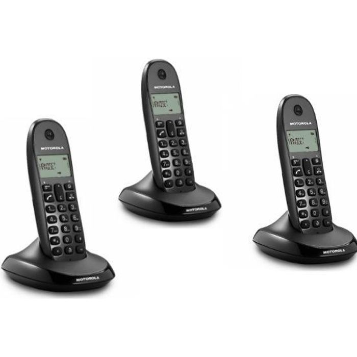 Téléphone sans fil Motorola Classic LITE C10 Trio - Noir - DECT - Répertoire 50 contacts - Mains libres