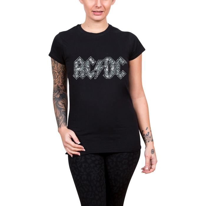 Ac Dc T Shirt Diamante Classic Band Logo Officiel Femme Noir Achat Vente T Shirt Cdiscount