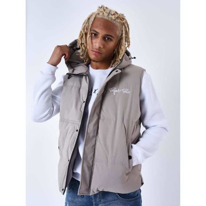 Blouson matelasse sans manches Capuche PROJECT X PARIS Homme Taupe Gris Taupe Cdiscount Pret a Porter