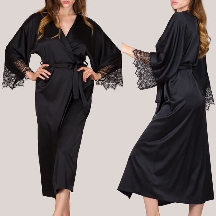 Les Femmes Sexy En Satin Noir Kimono Robe Peignoir Lingerie De
