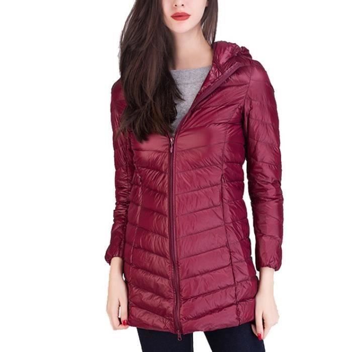 Doudoune Femme Legere Bordeaux FUNMOON Mi Longue avec Capuche Marron Polyester 90 Duvet de Canard Marron Cdiscount Pret a Porter