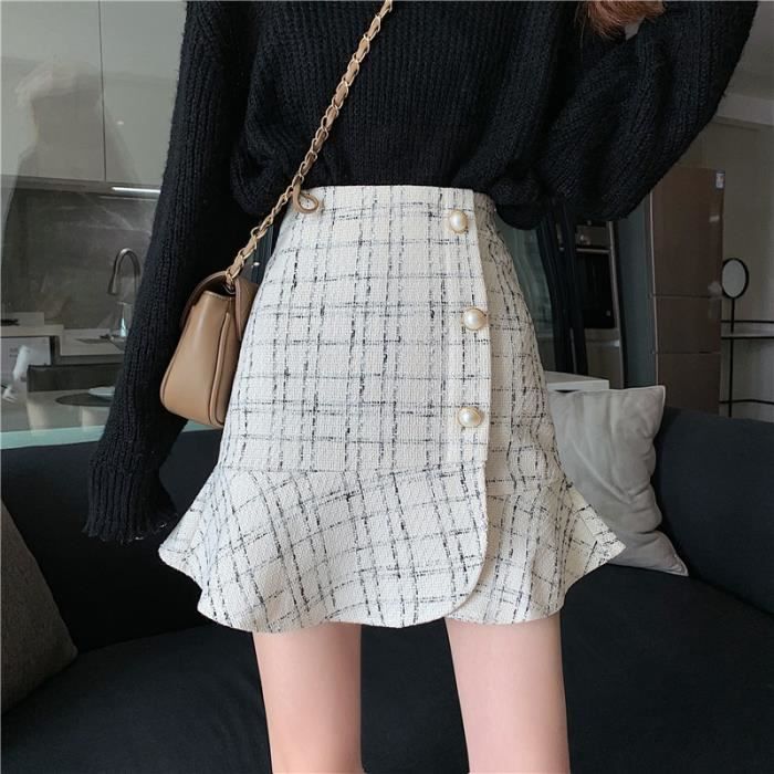 Jupe,Mini jupe à carreaux taille haute pour femme, vêtement féminin