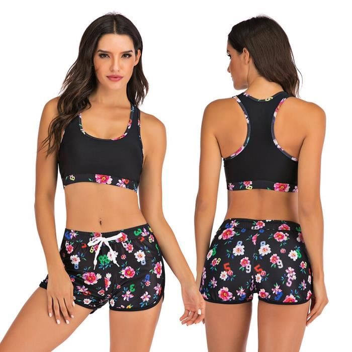 Maillot De Bain Maternité 2 Pièces Floral - Ensemble Short Et Haut Pour Femme Enceinte, Imprimé Élégant