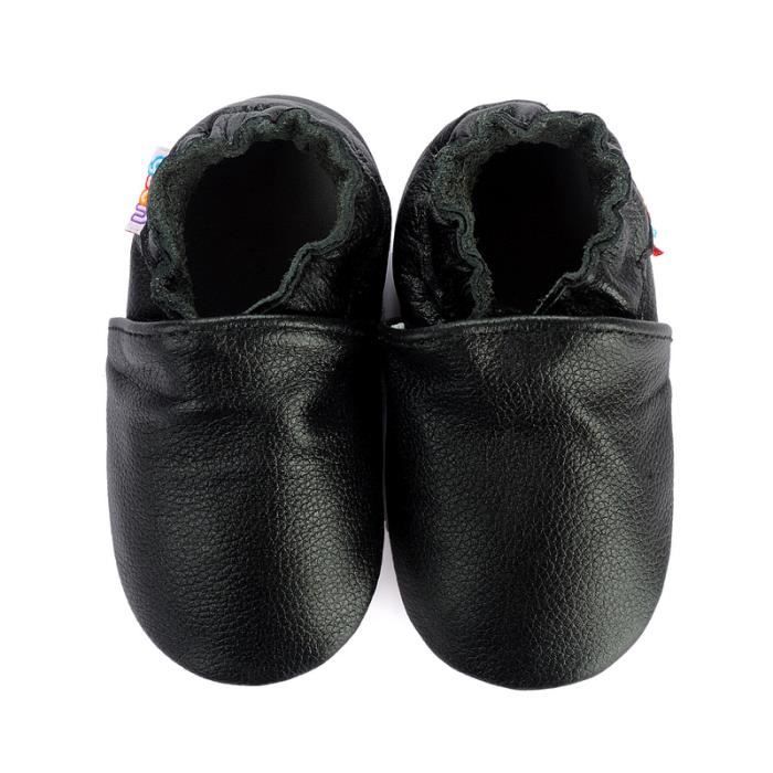 SAYOYO Chaussures bébé en Cuir Doux Attacher Enfants Garçons Filles Chaussons Noir 