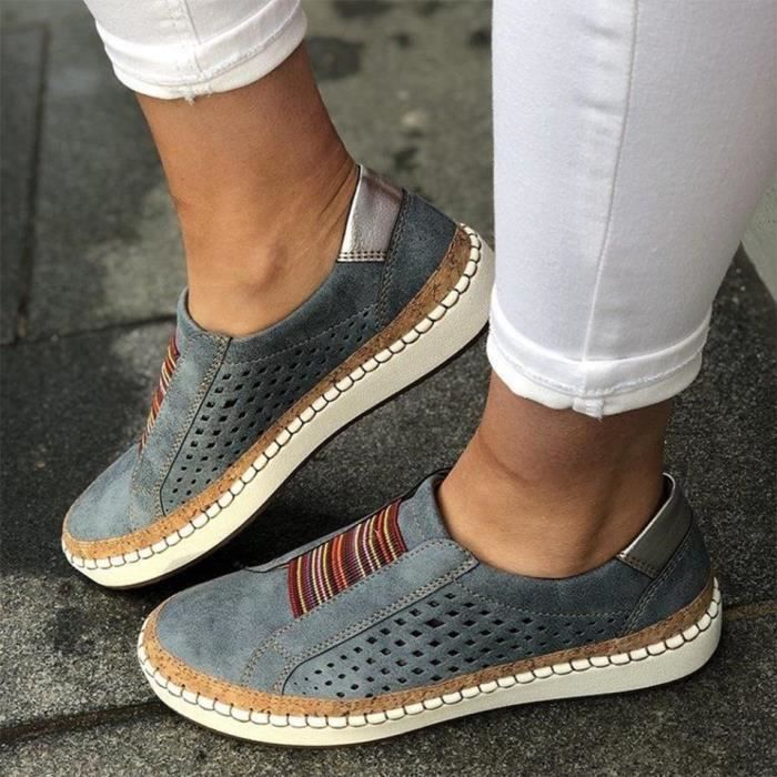 Jo & Joe Mocassins plats en cuir pour femme - Style décontracté et confortable - Chaussures de travail à talon compensé, bleu marine, 37 EU