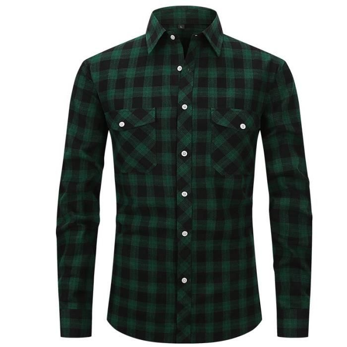 4 Chemises Hommes Vert Manches longues pas chers en gros
