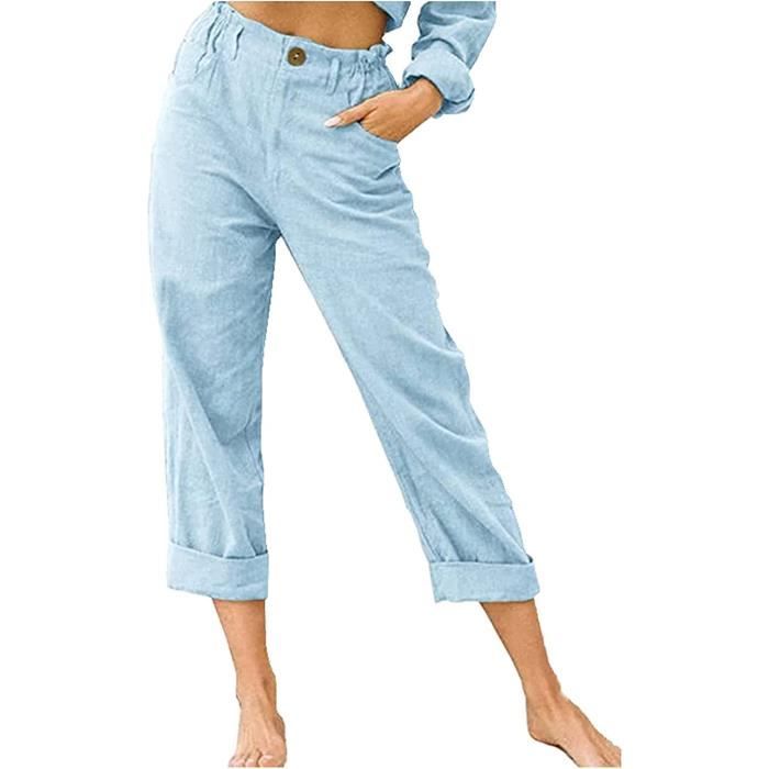 Pantalon Femme C-L-C En Lin Mélangé Doublé - Jaune Taille S - Occasion Très Bon état