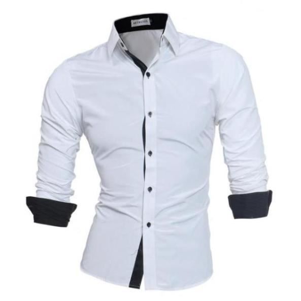 Chemise Homme Col Bicolore Uni Manches Longues Coupe Slim Business