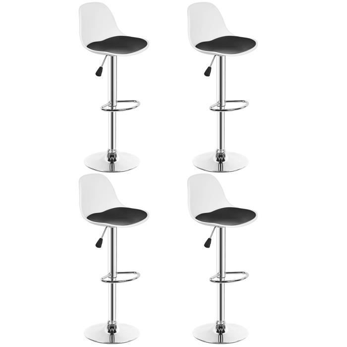 Tabourets de bar OHMG - Lot de 4 - Blanc et noir - Réglables en hauteur