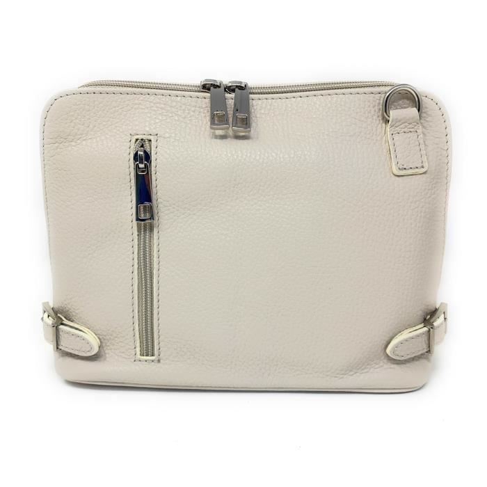 Sac Bandoulière En Cuir Grainé Beige - Occasion En Bon état, Parfait Quotidien Femme