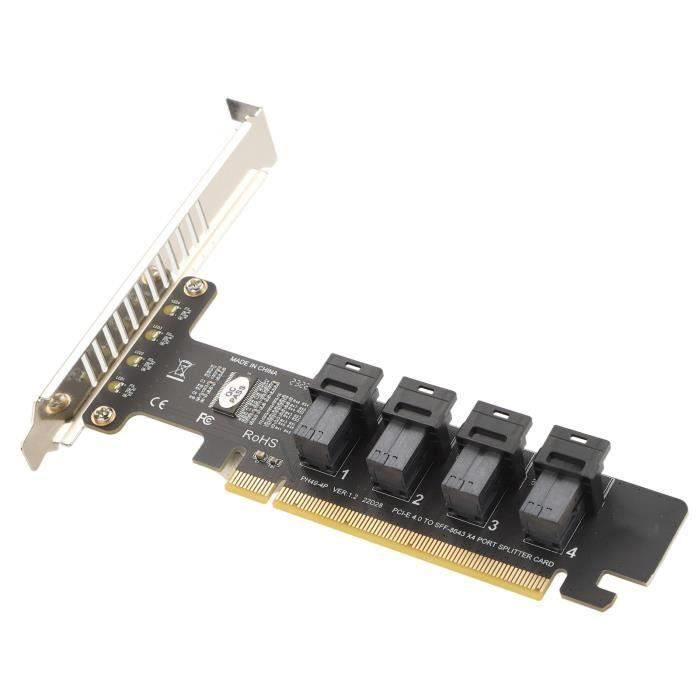 RIITOP Adaptateur Quad PCIe NVMe 4.0 X16 Vers 4x M.2 - Carte Convertisseur 4 Ports SSD 22110/2280 Pour Serveur 2U