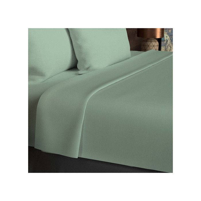 Drap plat en coton 57 fils 260x300 cm UNI vert eau par Soleil docre Drap plat en coton 57 fils 260x300 cm UNI vert eau par Soleil docre
