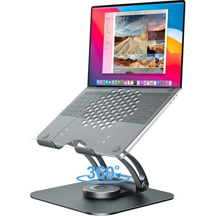 Support Ordinateur Portable avec Base Rotative à 360°, Laptop Stand Pliable  en Aluminium Réglable en Hauteur pour le Travail, Rehausseur Ergonomique de  PC Portable(10-17) Macbook/Lenovo/HP, Gris : : Informatique