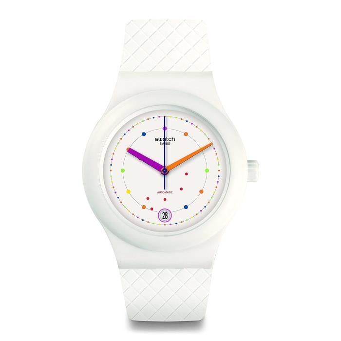 SWATCH HOMME 42MM BRACELET CAOUTCHOUC BLANC AUTOMATIQUE MONTRE