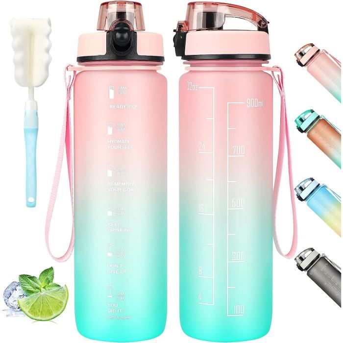 GOURDE SPORT 750ML Avec Paille,Bouteille D'Eau De Motivation Avec Marqueur EUR 15,99 - FR