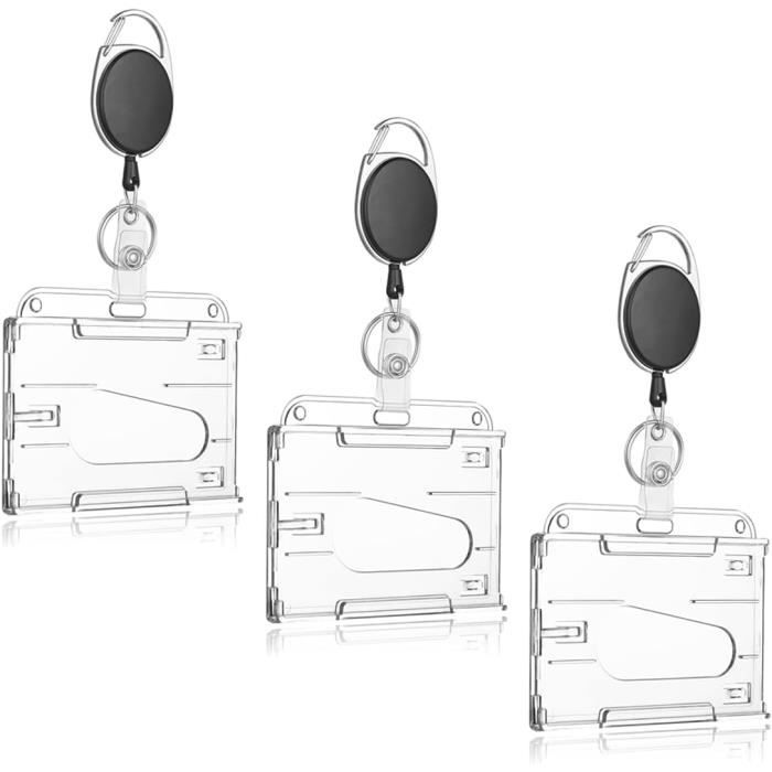 Étui à Badge Rétractable Avec Manches Pour Cartes De Visite - Noir, Alliage Et Cuir, Neuf Avec étiquettes