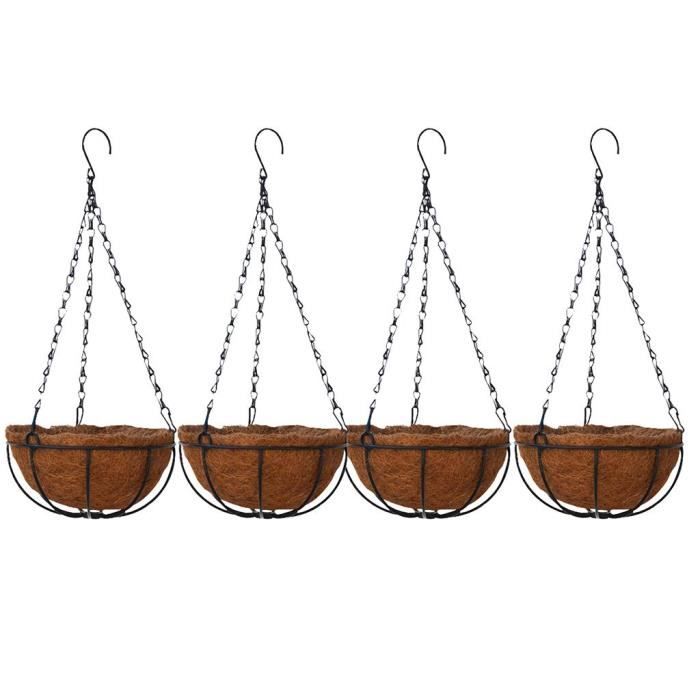 Lot De 4 Pots De Fleurs Suspendus En Fer – Rouge – Avec Crochets Amovibles – Pour Balcon, Clôture, Jardin – Trous De Drainage
