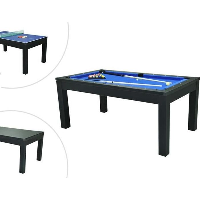 Table transformable noire - Billard & Ping-pong - L182 x