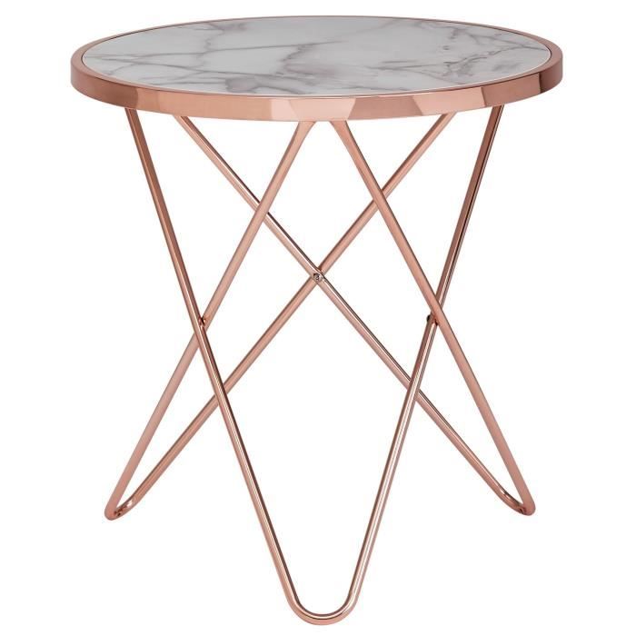 table d'appoint ronde design wohnling aspect marbre blanc et cuivre - salon - wohnling