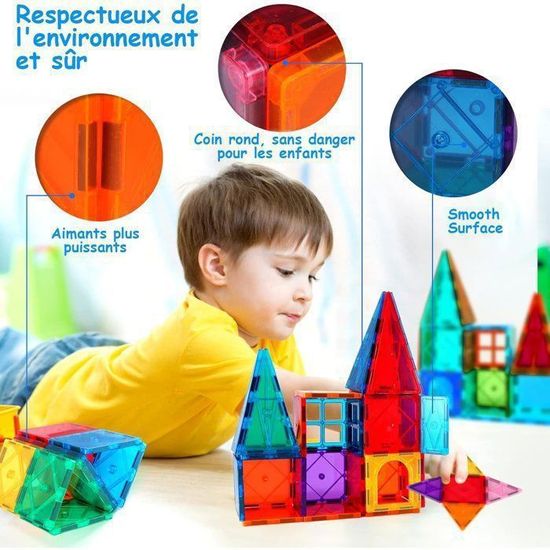 Euakee Construction Magnétique 64 Pièces - Blocs Magnétiques 1 Pouce, Jeu Créatif Montessori Pour Enfants 3-8 Ans, Livret D'Instructions