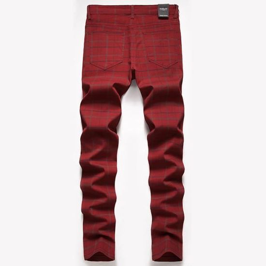 Pantalon Carreaux Homme Slim Fit 5 Poches Casual antalon Stretch Coton Tissu Confortable Rouge Cdiscount Pret a Porter