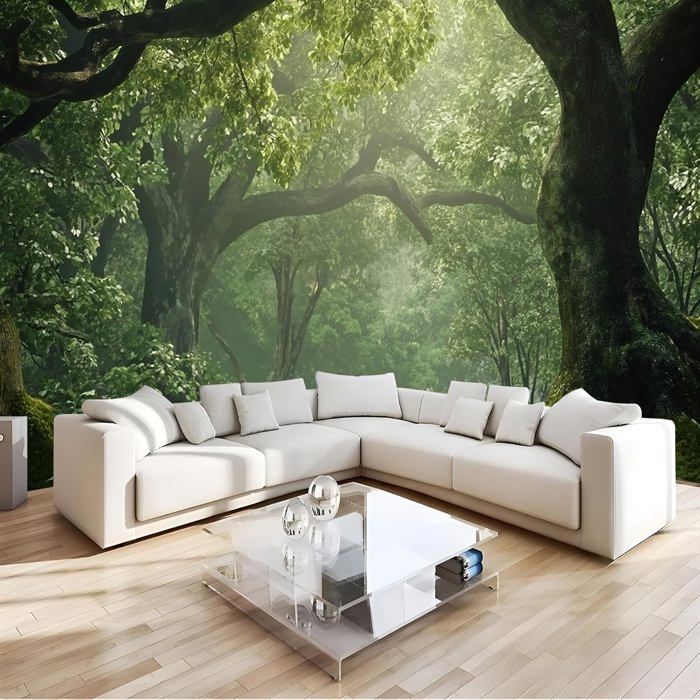 Arsey Tapisserie Murale Forêt Ciel - Paysage Naturel XXL 300x180cm - Décoration Salon Vert