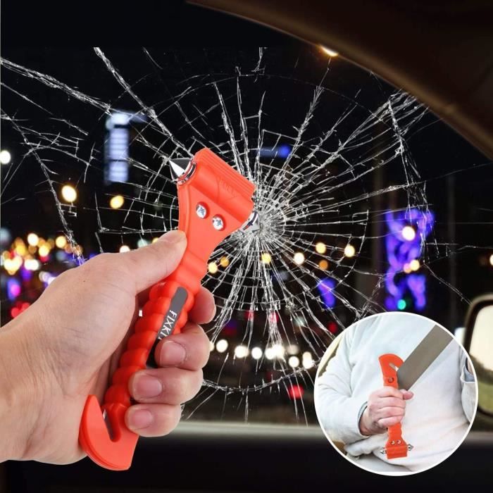 Marteau De Sécurité Voiture 2 En 1 - Brise-vitre Et Coupe-ceinture - Urgence - Alliage Aluminium - 10 Cm - 2