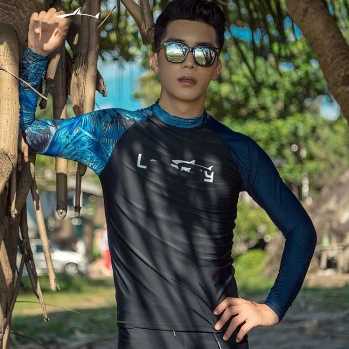 Maillot De Bain Garçon 2 Pièces Anti-UV Manches Longues – T-Shirt Rashguard + Short – Protection Solaire Enfant 5-16 Ans – Plage, Piscine, Surf