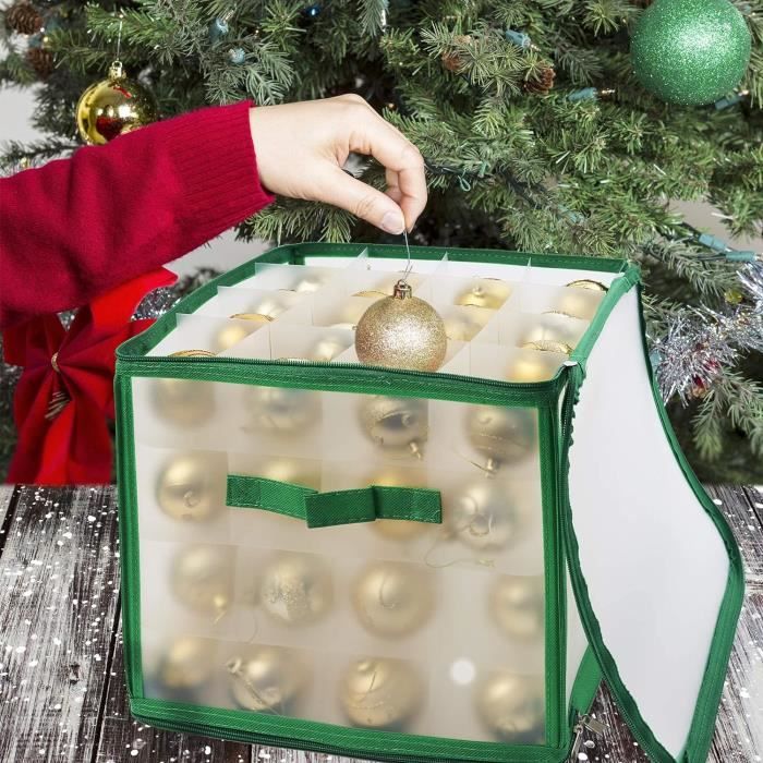Boîte de Rangement de Boules de Noël pour 64 Boules, Ornement de Noël Boîte  à Boules de Sapin de Noël avec Fermeture éclair et poignée (G)